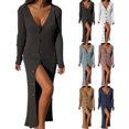 thumbnail image 4 of Robe Chandail Longue en Tricot à Col en V Profond pour Femmes avec Boutons, Manches Longues, Robe Maxi, 4 of 6