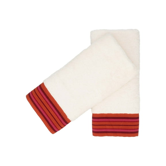 Ivory Guest Towels With Red Borders, Set of 2