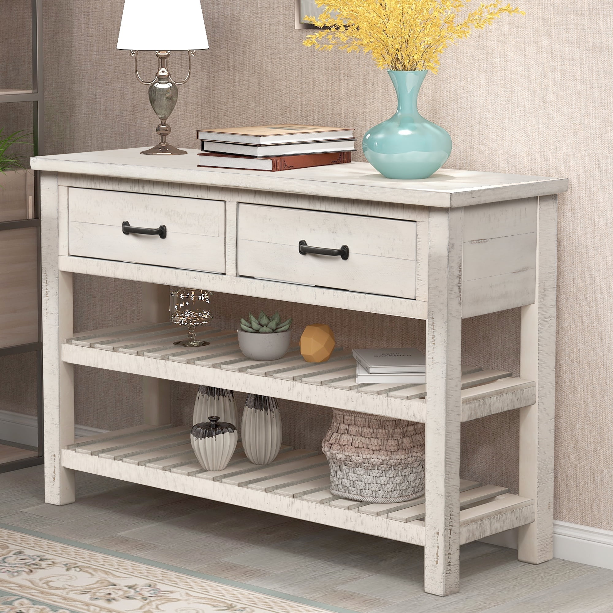 ​45" Console Table Entry Hallway Entryway Side Sofa Accent Table with Shelf 