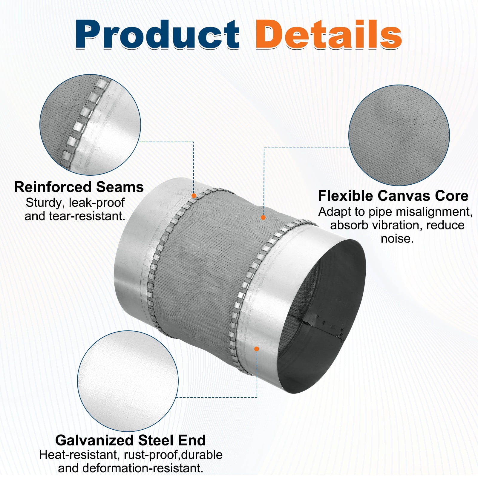 Uxcell Flexible Duct Connector (6", Silver) - Galvanized Steel, Round Vibration-Reducing Male Fit Coupler Ducting Connector Pipe Extender Fitting for Dryer Vent Hose / HVAC Systems