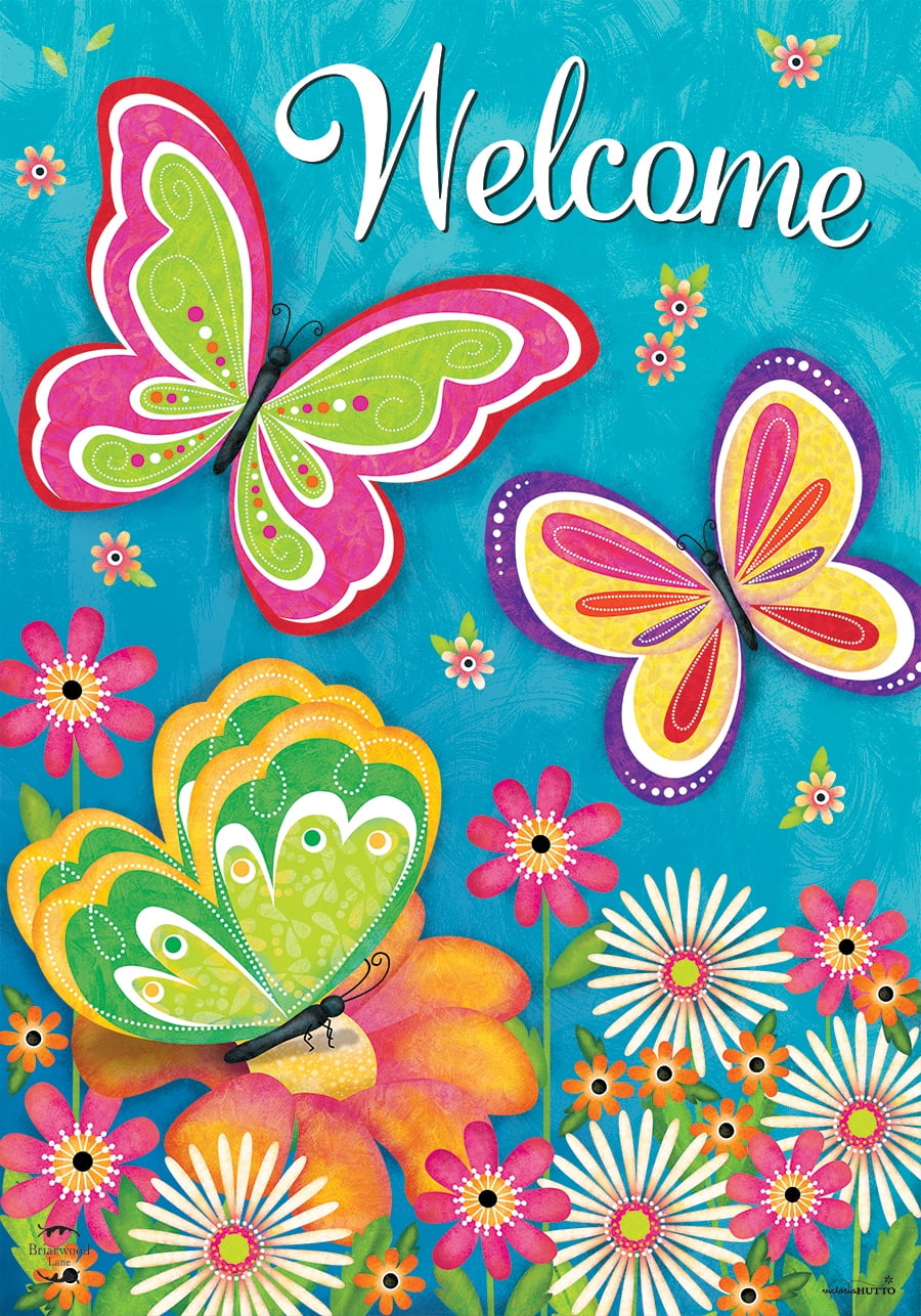 Morigins Butterfly Flower Welcome home Double-Sided Spring Garden Flag 