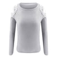 thumbnail image 3 of MAWCLOS T-shirt Femme Col Rond T-shirt Manches Longues Tee Ample Travail Tunique Blouse Gris L, 3 of 4