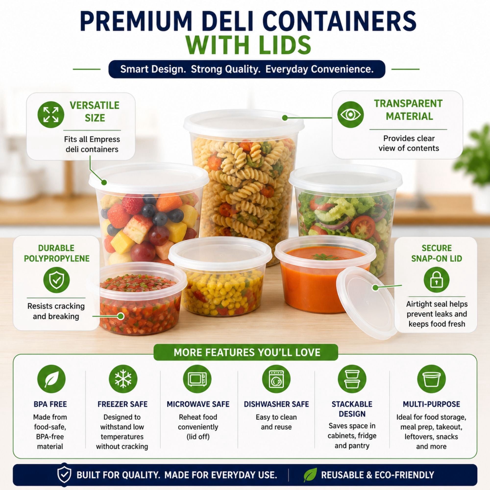 Heavy Duty Deli Containers with Lids | Airtight Food Storage Containers | Clear Kitchen Organizing Leak Proof, BPA-free 16 oz, Heavy Duty | Set of 480