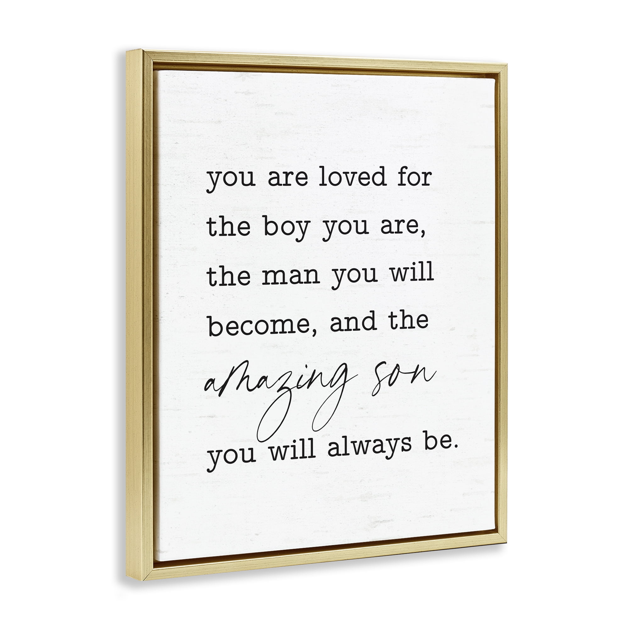 Stupell Industries Amazing Son Sentiment Text & Numbers Painting Gold Floater Framed Canvas Art Print Wall Art, 17 x 21