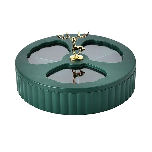 Plateau de Service Rotatif pour Collations, Plateau Divisé pour Bonbons avec Cerf à un Seul Étage_vert