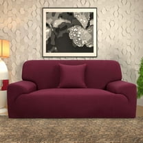 PiccoCasa Thick Stretch Sofa Cover 4 Seater Solid Couch Cover, Burgundy