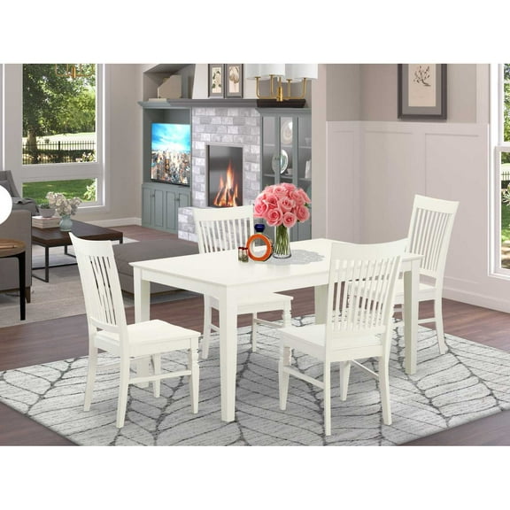 East West Furniture Capri 5-piece Wood Dining Set with Solid Tabletop in White