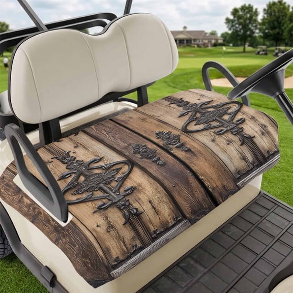 Golf Cart Seat Covers for 2 Seater,Wooden Plank Microfiber Cart Seat Towel Blanket,Rustic Farmhouse Brown Black Barn Door Absorbent Breathable Non Slip Bench Seats Protector for Golf Course 51"x31"