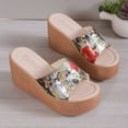 thumbnail image 4 of Nrmvnmi 2024 Women's Wedge Slipper Open Toe Summer Floral Platform Solid Color Floral Wedge Sandals Gray Mothers Day Gifts, 4 of 5