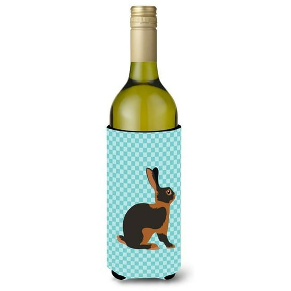 Tan Rabbit Blue Check Wine Bottle Beverge Insulator Hugger