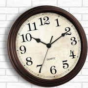 12 Inch Wall Clock Battery Operated Silent Non-Ticking Analog Wall Clock Vintage Retro Rustic Style Decorative for Living Room Kitchen Home Office(Bronze)