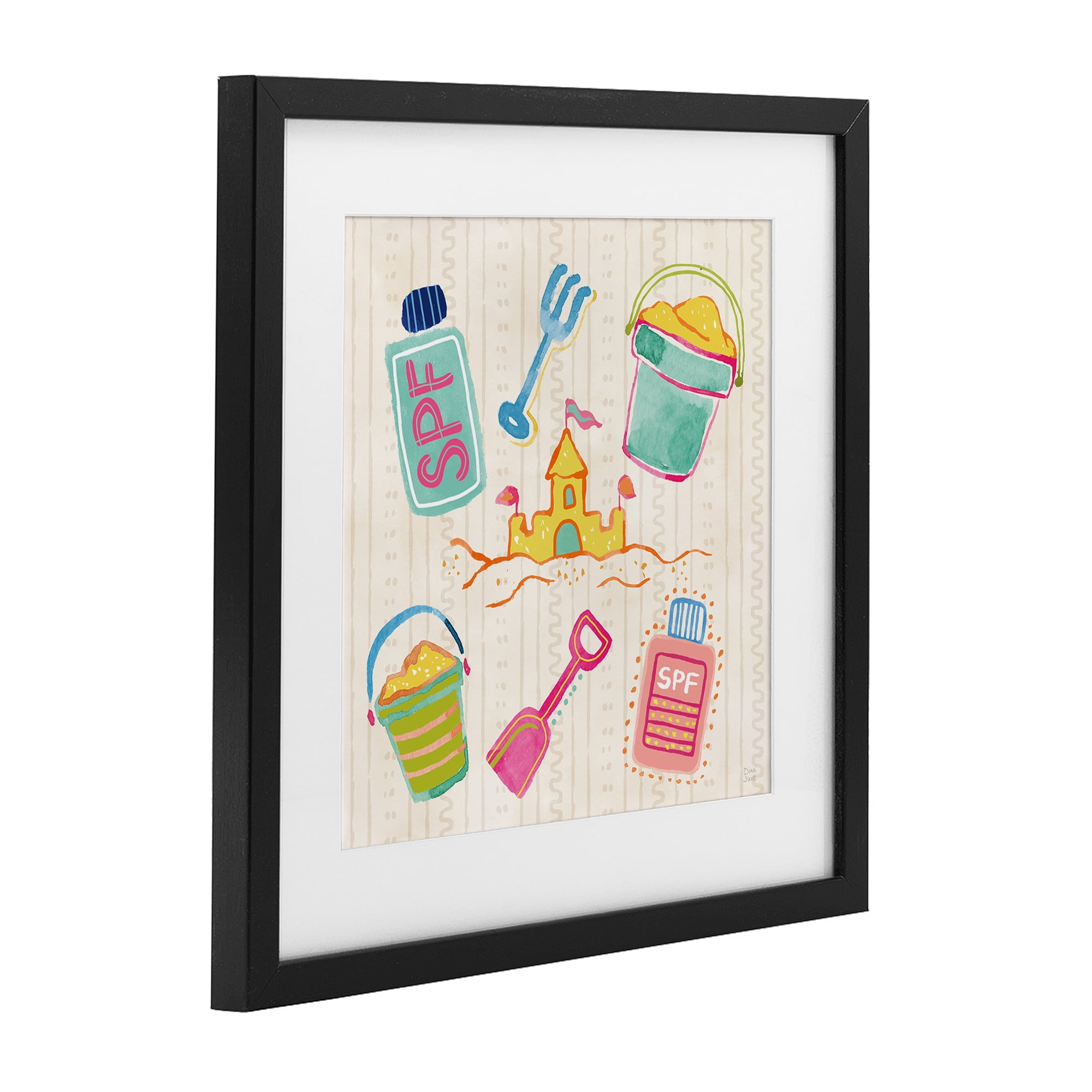 Stupell Industries Fun In The Sun Beach Pails Black Framed Print Under Glass, design by Dina June