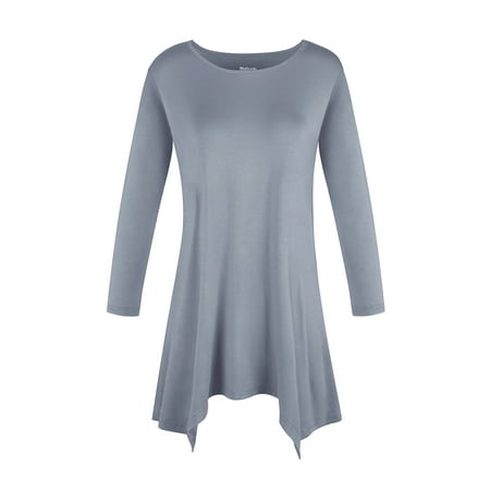 X 30 Light Gray Top - SAYFUT Women's Long Sleeve Crewneck Cotton Asymmetrical Hem Tunic Top Blouse Soild Light Gray Size S-3XL