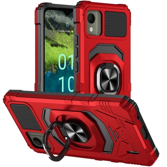 Rome Tech Heavy Duty Armor Case with Kickstand for Nokia C110, Military Grade Protective Cover, Red