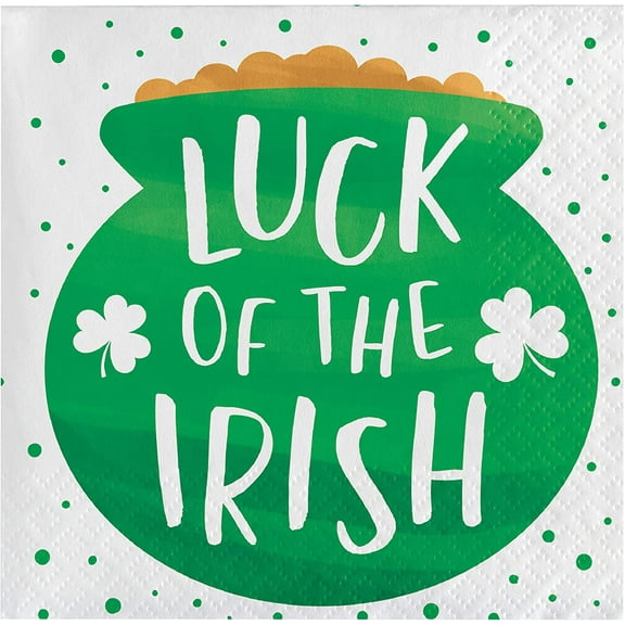 Irish Shamrocks St. Patrick's Day Party Beverage Napkins LUCK OF THE IRISH