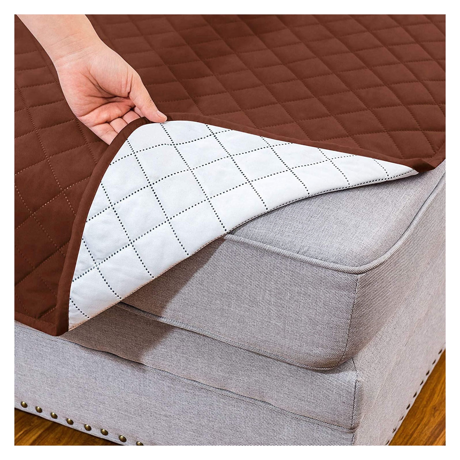 Quilting Waterproof Recliner Slipcover, Recliner Chair Cover Reversible Armchair Covers Sofa Slipcover Elastic Band Recliner Cover Anti-Slip Armchair-Deep coffee-small