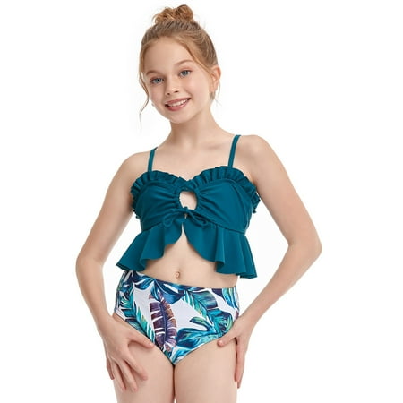 

NECHOLOGY Parent Child Bikini Mother Daughter Swimsuit Suit Girls Star Print Bodysuit Swimsuit Matching Pajamas Family of 3 Suit Green 4-5 Years