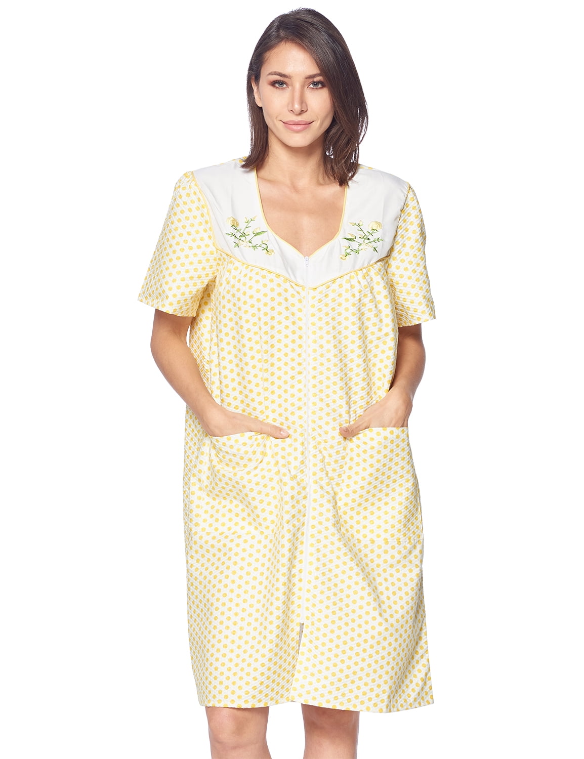 New Adult Seersucker Embroidered "BabyDoll" Style Yellow & White Dress 