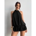 thumbnail image 3 of Women's Solid Color Casual Halter Mini Bubble Dress, Summer Dresses For Women, 3 of 10