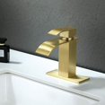 thumbnail image 4 of Grifo de baño con caño en cascada dorado, grifo para lavabo de baño con un solo orificio, grifo mezclador para lavabo con placa de cubierta, 4 of 5