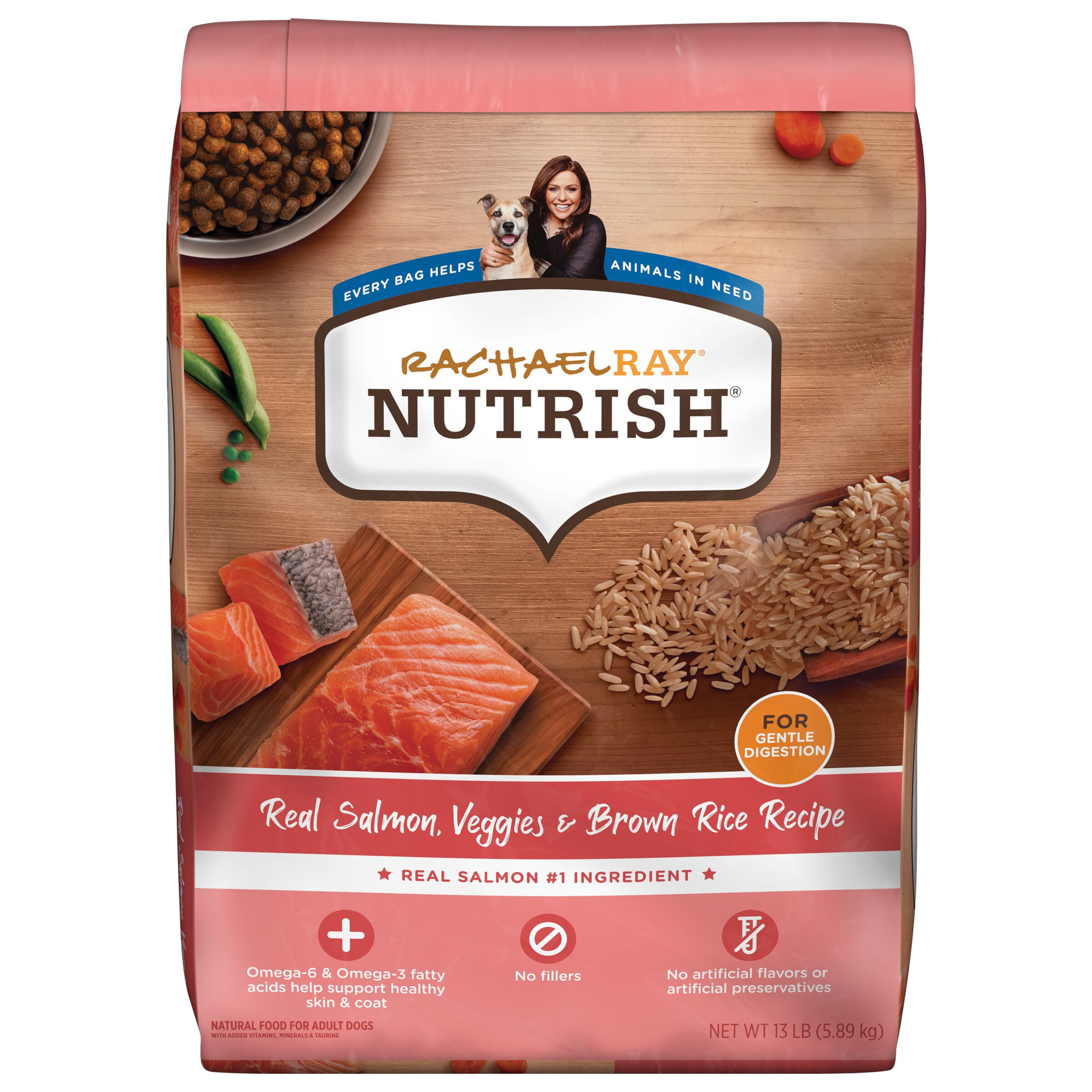 Rachael Ray Nutrish Real Salmon, Veggies & Brown Rice Recipe, Premium Dry Dog Food, 13 lb. Bag