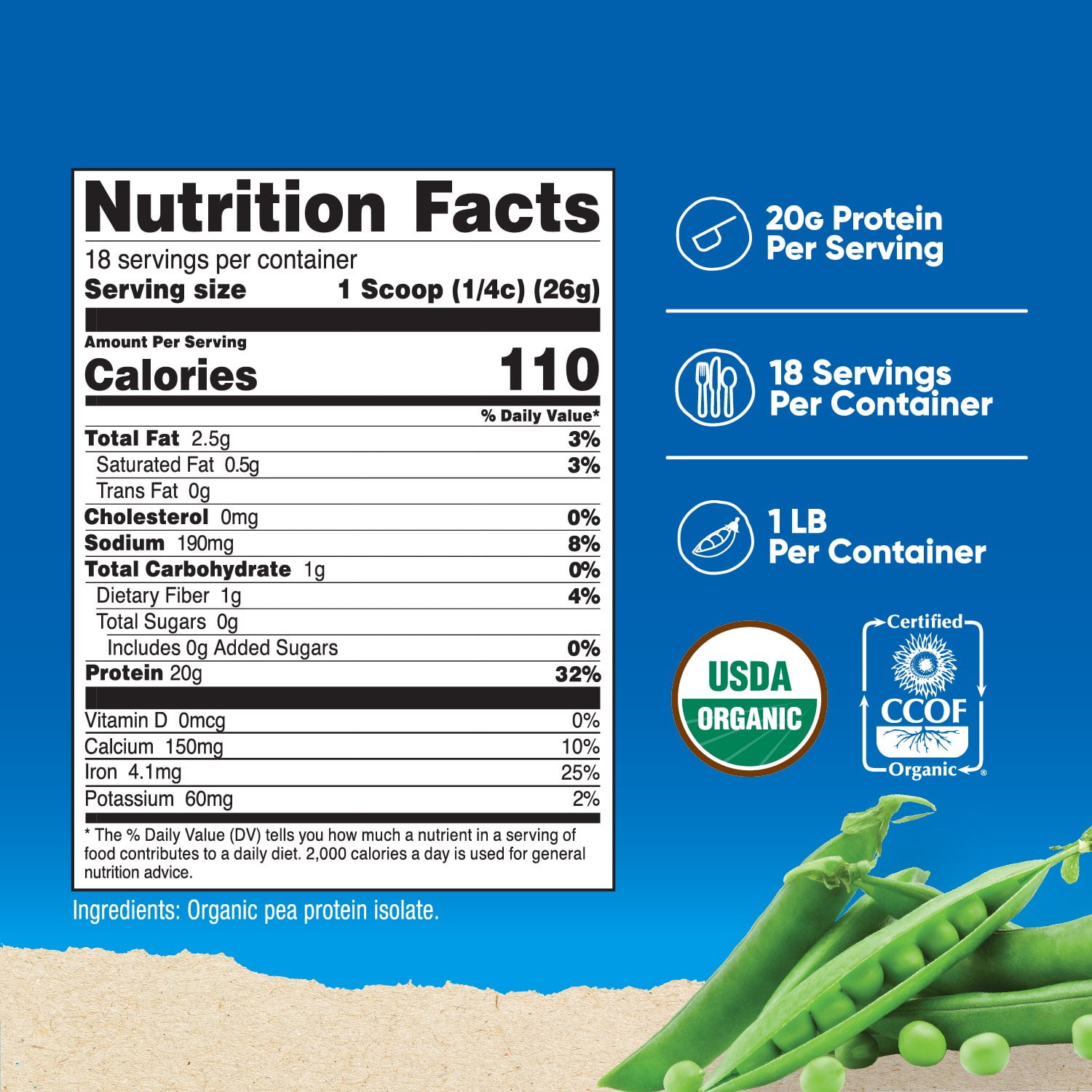 Nutricost Organic Pea Protein Powder (1LBS) - Unflavored, Certified USDA Organic, Protein from Plants, Vegetarian Friendly, Gluten Free, Non-GMO