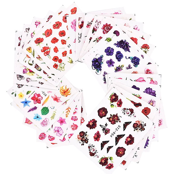 24 Sheets Flowers Nail Stickers Blooming Flower Nail Decals Water Transfer Nail Sticker Nail Art Decoration Manicure Set for Salon Home Use