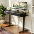 thumbnail image 3 of Casacomoda 48“ Electric Standing Desk with Power Outlets and LED Lights, Adjustable Height Sit Stand Desk with Monitor Shelf & 3 Fabric Drawers for Home Office, Black, 3 of 7
