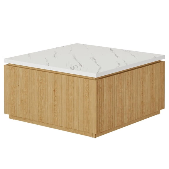 Resenkos 31.5" Square Modern Coffee Table in White and Brown, Cocktail Center Table