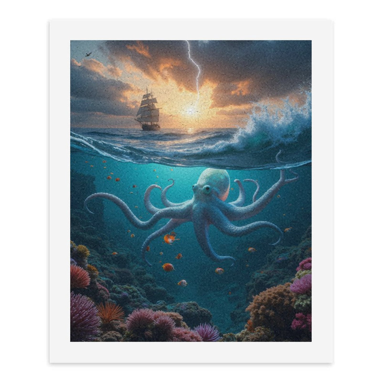 Paint by Numbers Kit for Adults, Seascape Octopus Sailboat Lightning Paint by Numbers, Easy Paint by Numbers Kit for Adults Beginner, DIY Adult Paint by Number Kits on Canvas, Home Decor