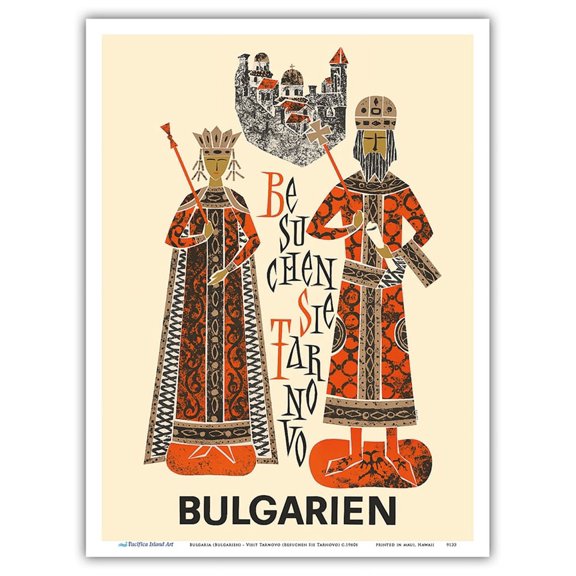 Bulgaria (Bulgarien) - Visit Tarnovo (Besuchen Sie Tarnovo)- Royal King Queen - - Vintage Travel Poster c.1960s - Master Art Print (Unframed) 9in x 12in