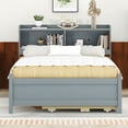 thumbnail image 2 of Wood Platform Bed with built-in USB ,Type-C Ports, LED light, Bookcase Headboard, Trundle and 3 Storage Drawers, Bed Frame Storage Bed w/ Wooden Slats for Boy Girl, 2 of 9