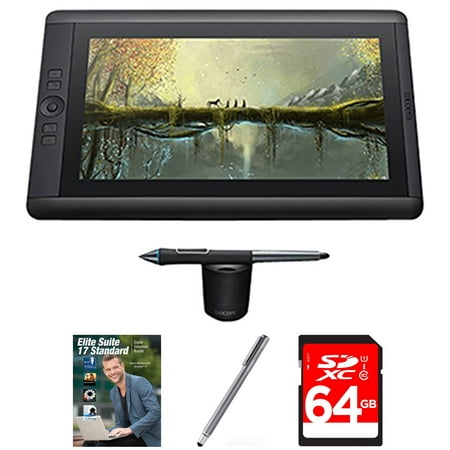 Wacom Cintiq 13HD Creative Pen and Touch Tablet Refurbished (DTH1300) with Corel Elite Suite 17 Standard Software Bundle, Bamboo Solo Stylus for Tablets and Smartphones & 64GB Memory