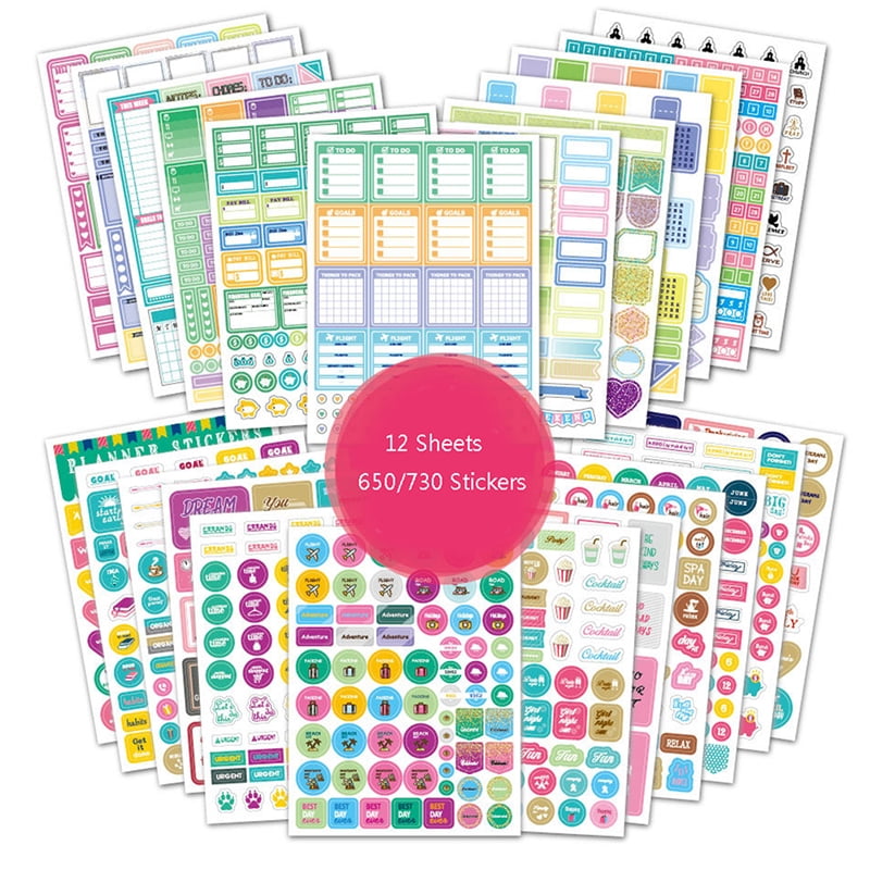 12sheets Study Work Plan DIY Precut Decoration Stationery Diary Sticker Planner 