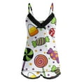 thumbnail image 4 of Ulitacool Halloween Pajamas Womens V Neck Cartoon Prints Sleepwear Top And Pants Jammies Sleeveless Nightwear Autummn Winter Classic Homewear L White, 4 of 5