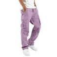 thumbnail image 1 of PEASKJP Cargo Pantalon Mode pour Hommes Taille Élastique Extensible avec Cordon de Serrage Coupe Décontractée Pantalon de Randonnée avec Multi-Poches, Violet m, 1 of 4