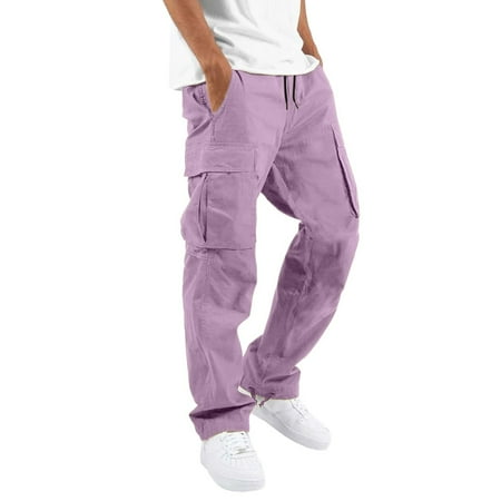 FANGMONE Joggers for Men Cotton High Waist Scrub Pants Yoga with Pockets Wide Leg Baggy Sweatpants Tall Cargo Yoga Work Pants Mens Open Bottom Sweat Pants Deals of the Day Clearance Prime