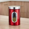 thumbnail image 2 of Kitchen Canister Stainless Steel Grain Storage Container Visible Tea Coffee Jar with Lid  Red, 2 of 9