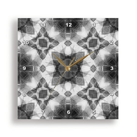 3dRose, Black and white abstract in kaleidoscope style., 15x15 Wall Clock