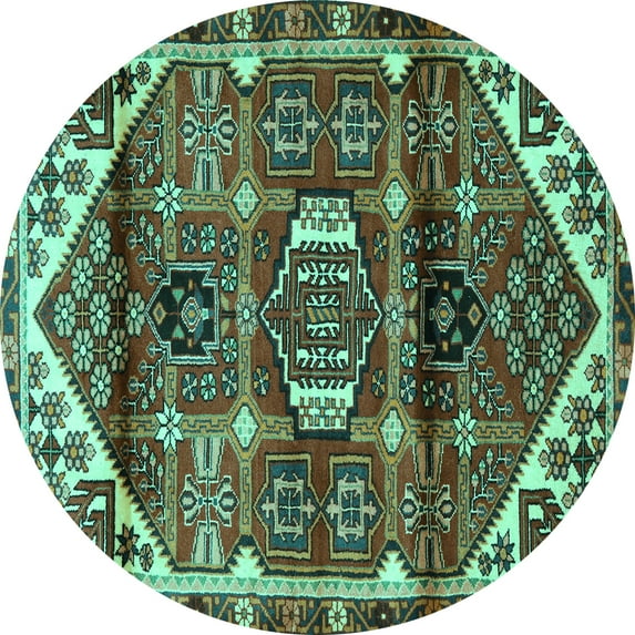 Ahgly Company Machine Washable Indoor Round Persian Turquoise Blue Traditional Area Rugs, 3' Round