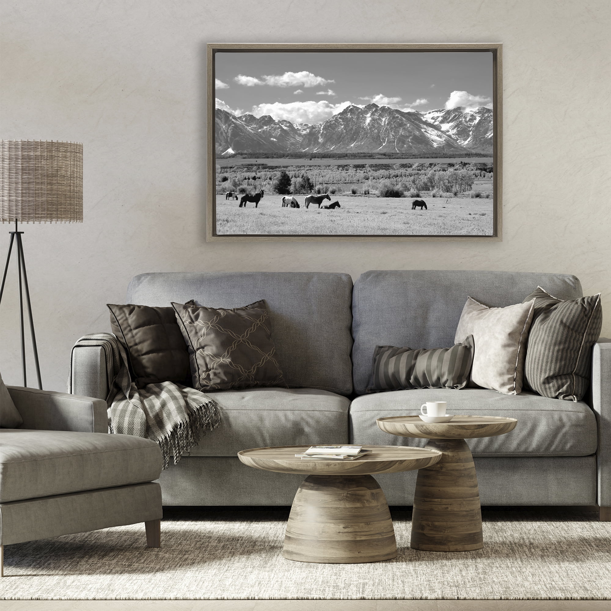 Stupell Industries Wyoming Ranch Horses Grazing Brown Framed Floater Canvas Wall Art, design by Steve Toole