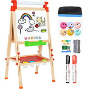 Amagoing Easel for Kids, 3 in 1 Wooden Magnetic Chalkboard and Dry Erase Board for Toddler Art Easel Adjustable with Paper Roll