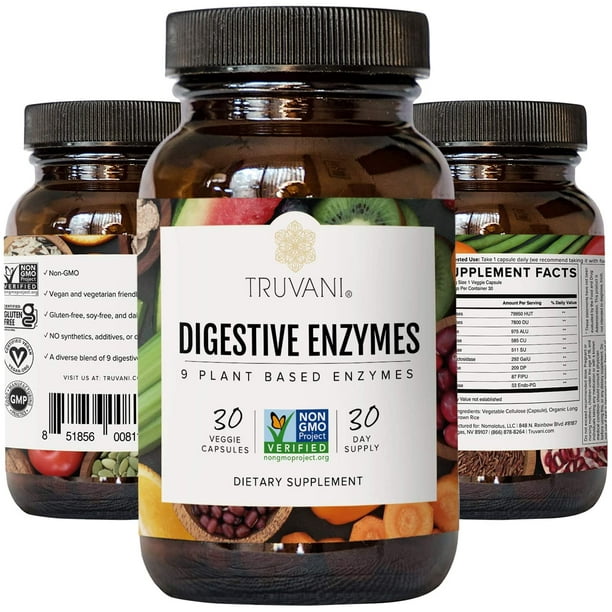 Truvani Digestive Enzymes 9 Enzyme Blend Digestive Support Non Gmo Capsules 30ct Walmart Com Walmart Com