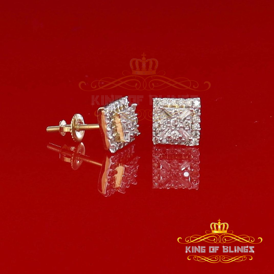 King of Bling's 10K Real Yellow Gold with 0.75 CT Real Diamond Men's /Womens Square Stud Earring