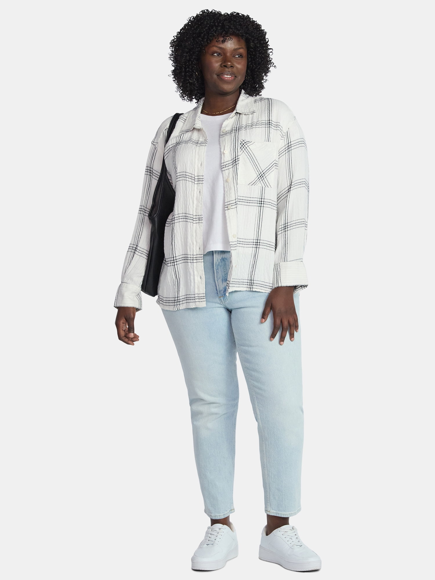 Terra & Sky Women's Plus Size Plaid Button Front Shirt, Sizes 0X-5X