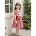 thumbnail image 3 of BemeyourBBs Kids Toddler Baby Girl Summer Smocked Dress Crayfish Outfits Let the Good Times Boil Letter Lobster Embroidery Doll Collar Plaid Gingham Dress, 3 of 9