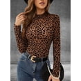 thumbnail image 4 of Women'S Leopard Print Top Long Sleeve Fitted Tee Going Out Cheetah Top Shirt Dark Brown XL, 4 of 9