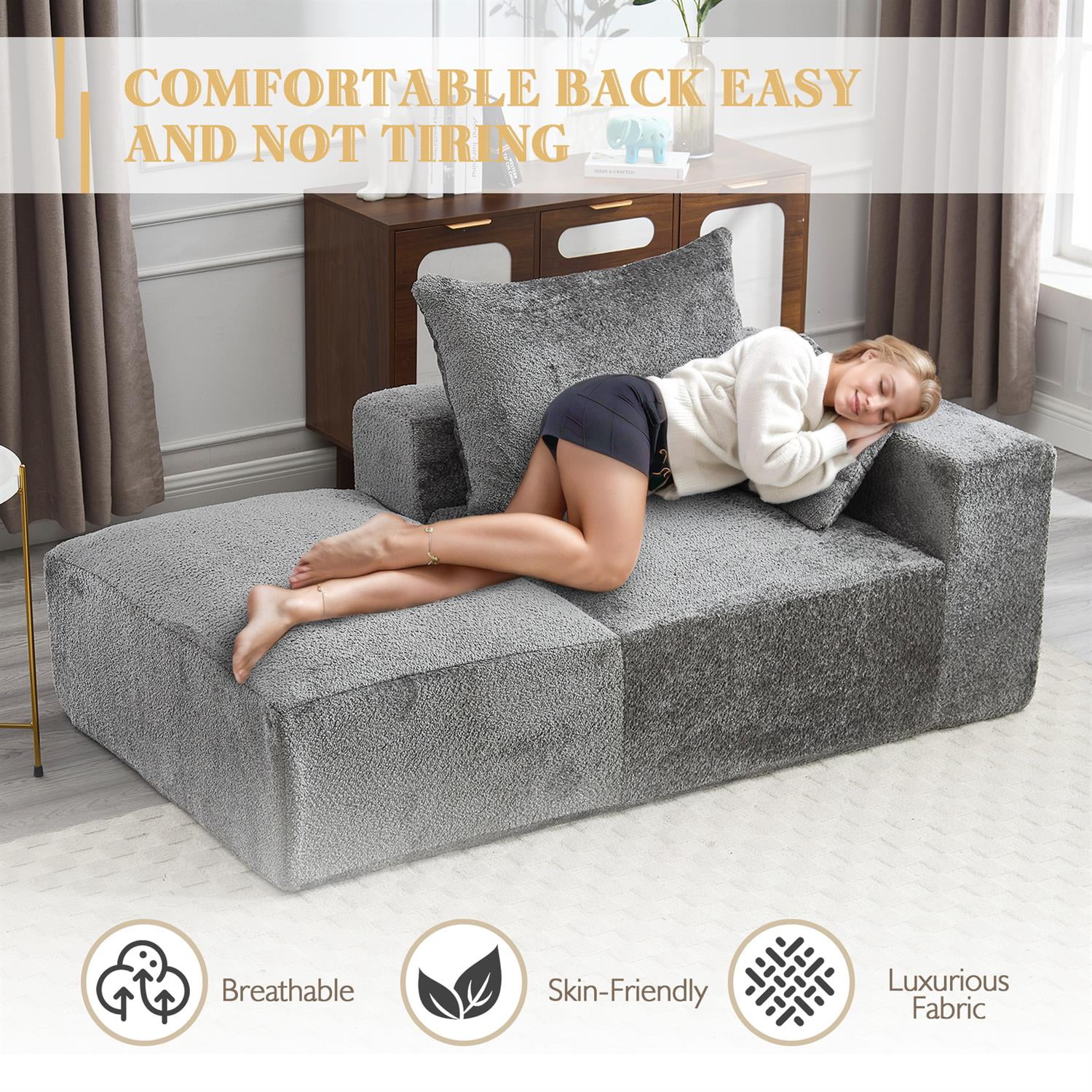 Demi Bonn 67" Memory Foam 2-Seater Sofa, Comfy Chenille Fabric Couch, No Assembly Needed, Portable Modern Deep Seat for Living Room, Bedroom, Apartment, Gray