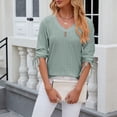 thumbnail image 6 of MIXUE Womens Summer Tops Summer Solid Color V Neck 3/4 Sleeve Slim Casual T-shirts Sportwear,Green,S, 6 of 9
