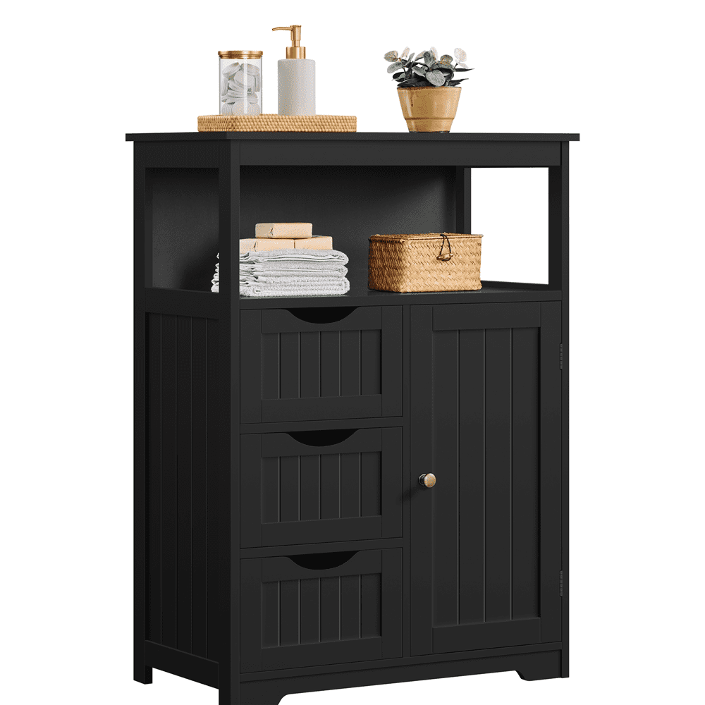 Alden Design 35.5" Height Bathroom Floor Cabinet with 1 Door and 3 Drawers, Black